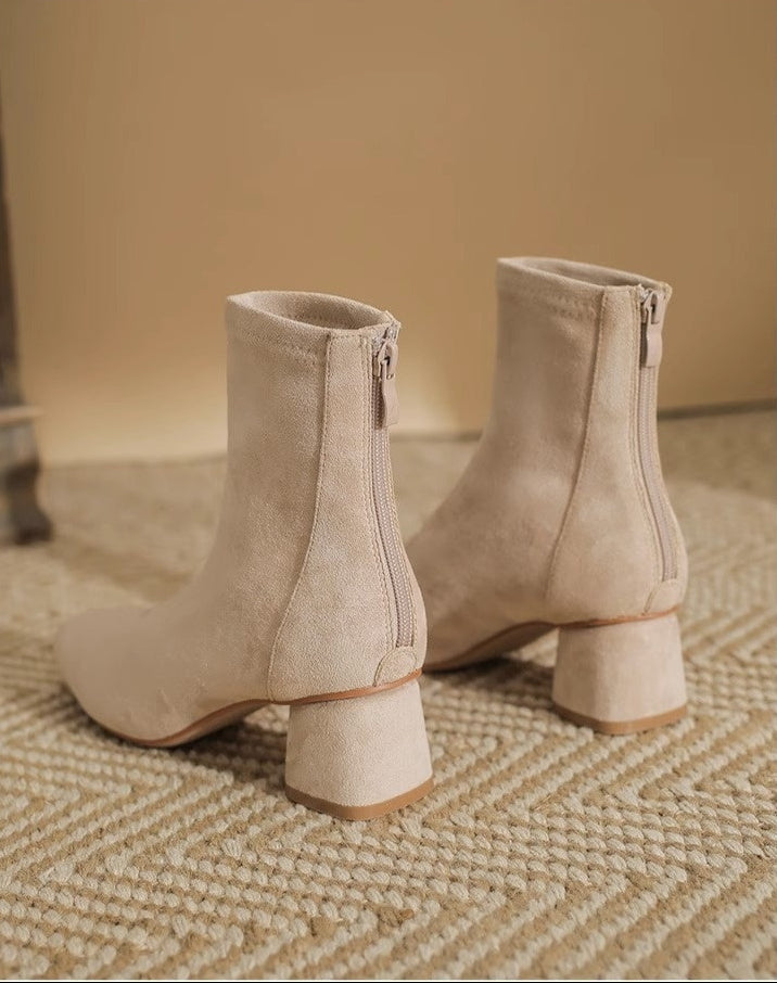 Suede Chunky Heel Ankle Boots