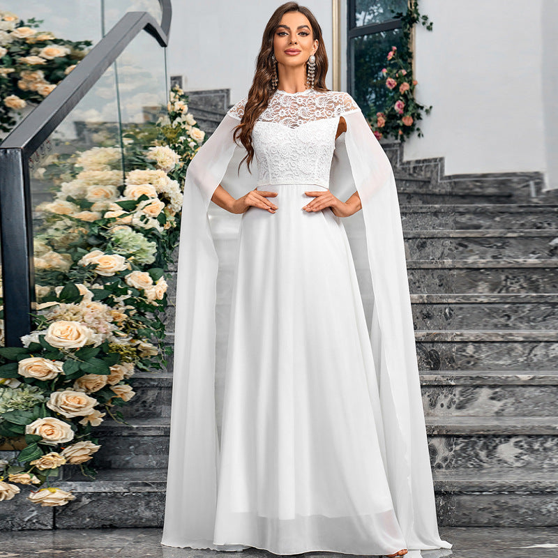 Elegant Plus Size Lace Chiffon Cape Dress – Perfect for Weddings & Evenings