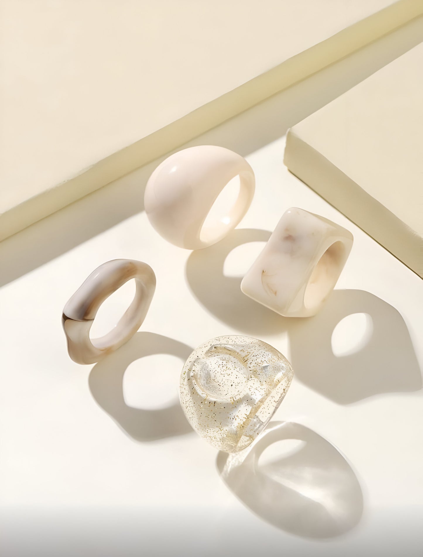 Minimal Resin Ring Set — Neutral Sculptural Bands