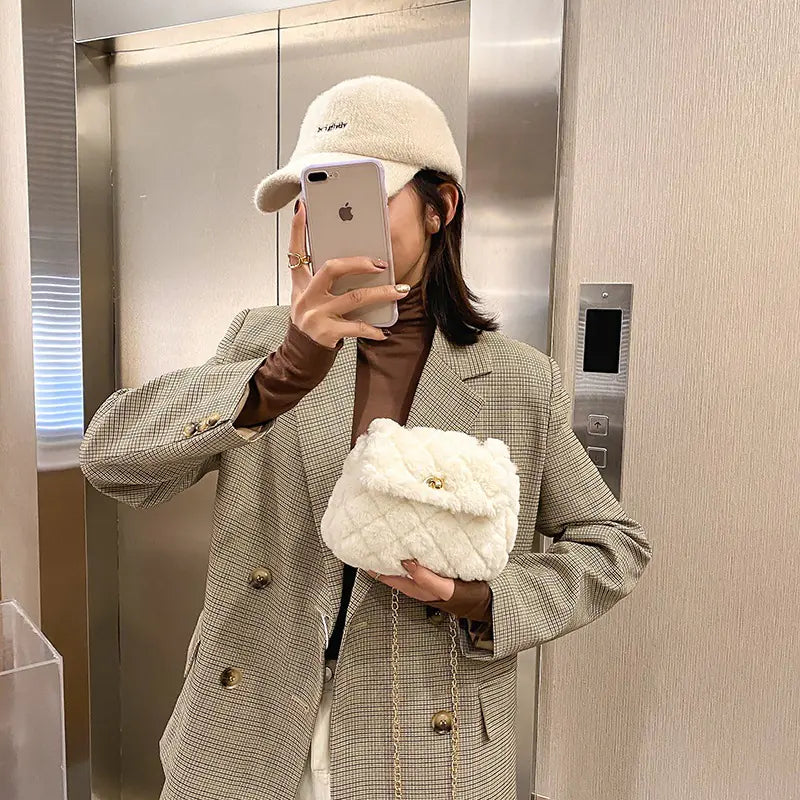 Soft Plush Chain Shoulder Bag