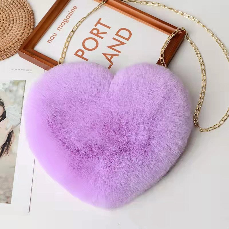 Plush Heart Shoulder Bag – Faux Fur