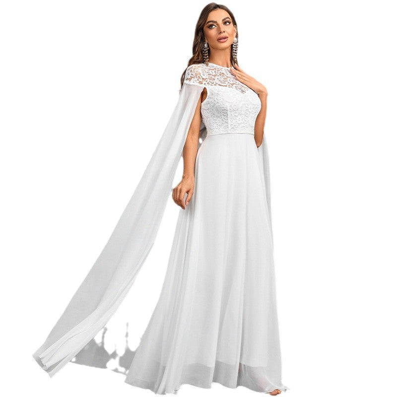 Elegant Plus Size Lace Chiffon Cape Dress – Perfect for Weddings & Evenings