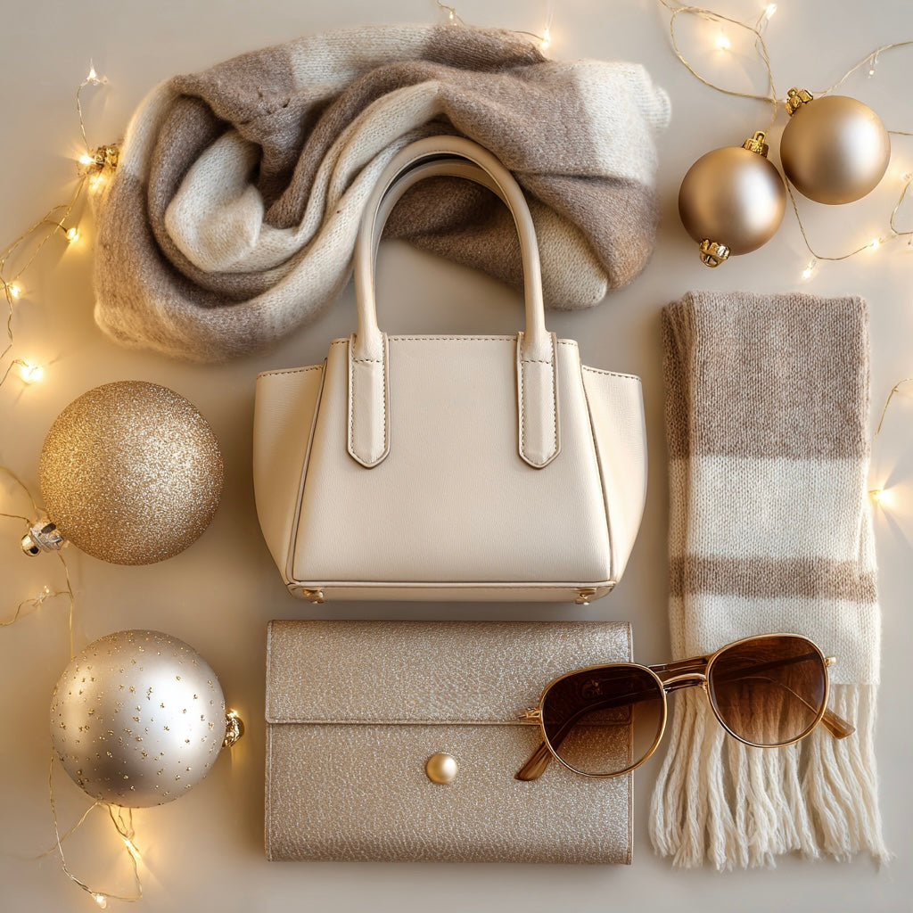 HAVA STORE accessories collection featuring handbags, sunglasses, scarves and modern lifestyle details in minimalist beige style.