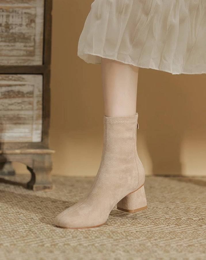 Suede Chunky Heel Ankle Boots