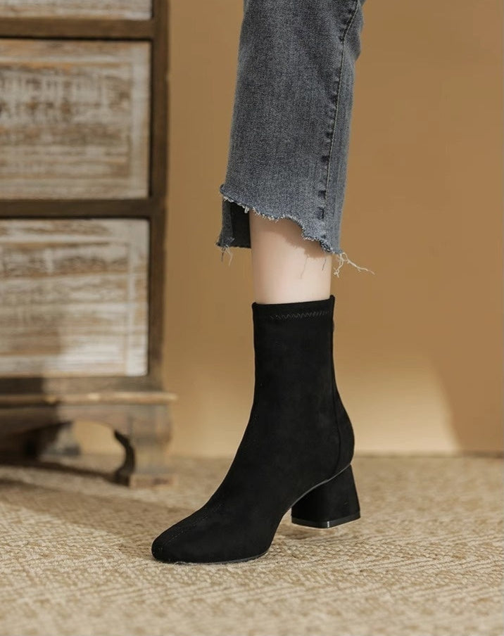 Suede Chunky Heel Ankle Boots