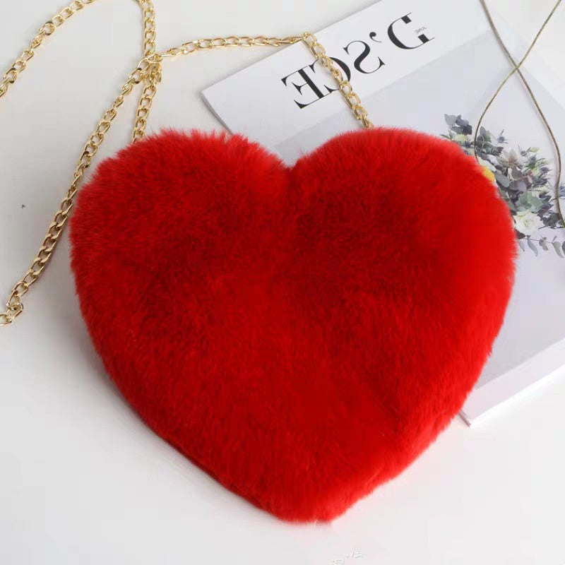 Plush Heart Shoulder Bag – Faux Fur