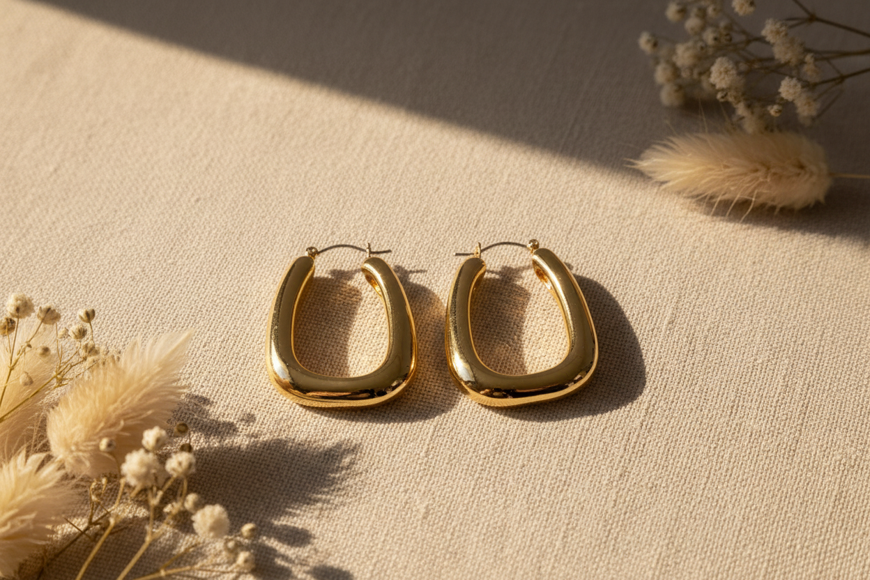Gold Sculptural Hoop Earrings – Modern Minimal Statement