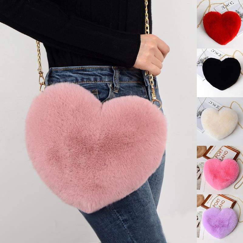 Plush Heart Shoulder Bag – Faux Fur
