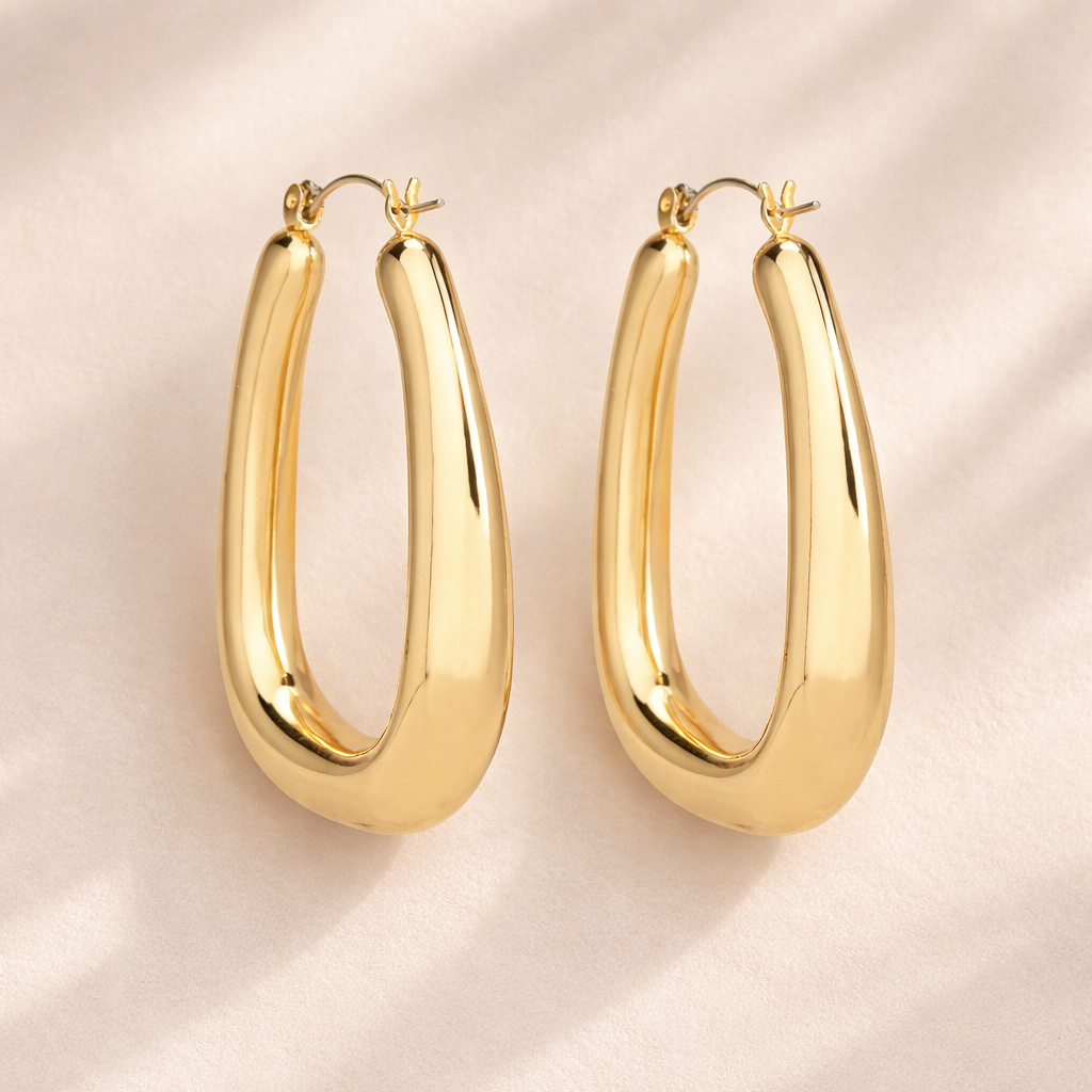 Gold Sculptural Hoop Earrings – Modern Minimal Statement