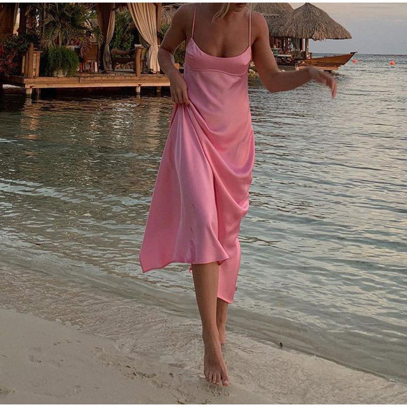 Pink Satin Beach Slip Dress