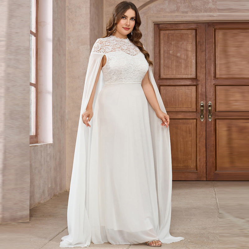 Elegant Plus Size Lace Chiffon Cape Dress – Perfect for Weddings & Evenings