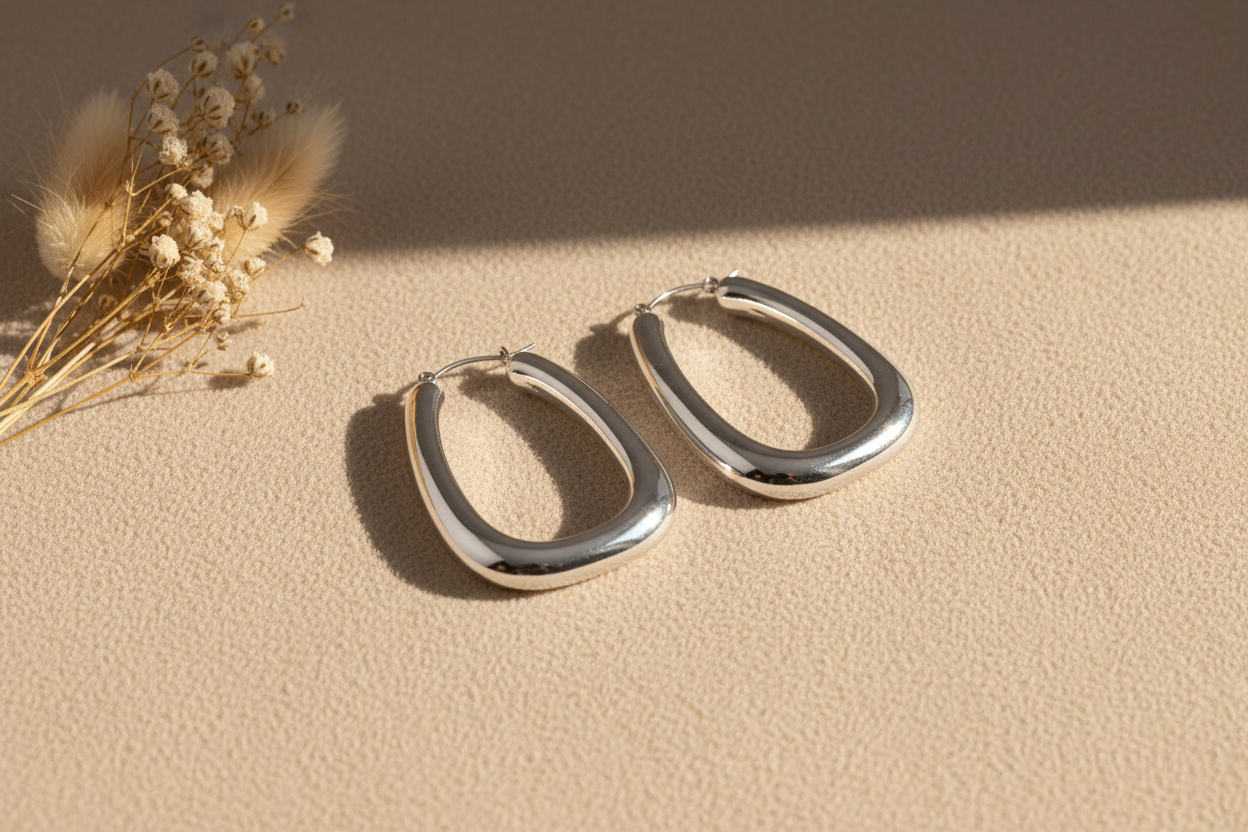 Silver Sculptural Hoop Earrings – Modern Minimal Statement