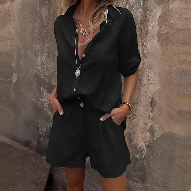 Minimalist Textured 2-Piece Set – Button Shirt & Pocket Shorts