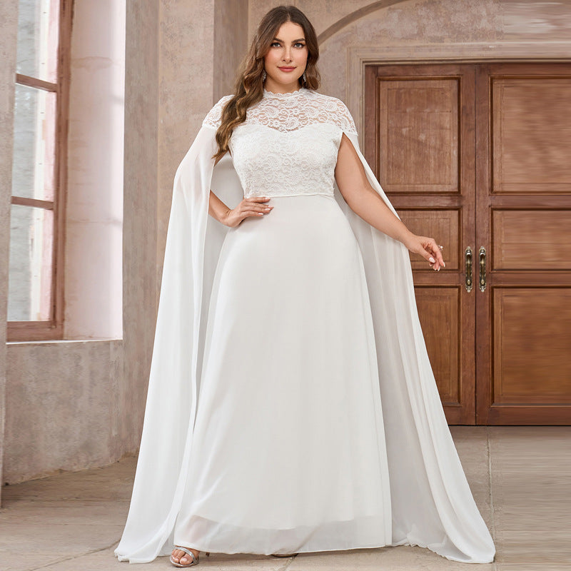 Elegant Plus Size Lace Chiffon Cape Dress – Perfect for Weddings & Evenings