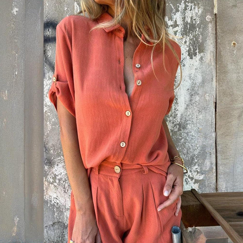 Minimalist Textured 2-Piece Set – Button Shirt & Pocket Shorts
