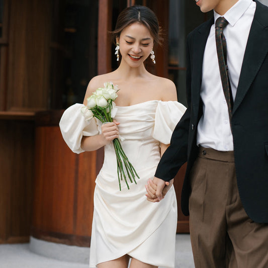 French Light Off-Shoulder Bridal Dress