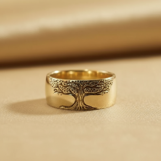 Simple Retro Carved Tree of Life Ring