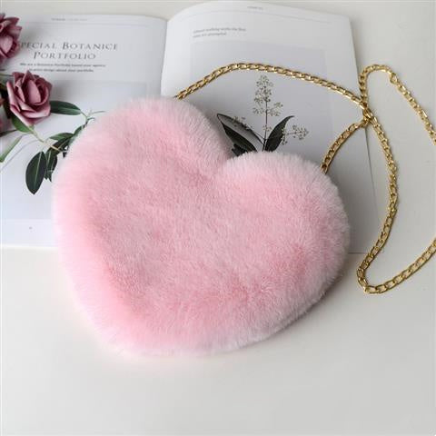 Plush Heart Shoulder Bag – Faux Fur