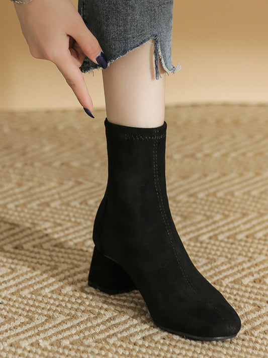 Suede Chunky Heel Ankle Boots