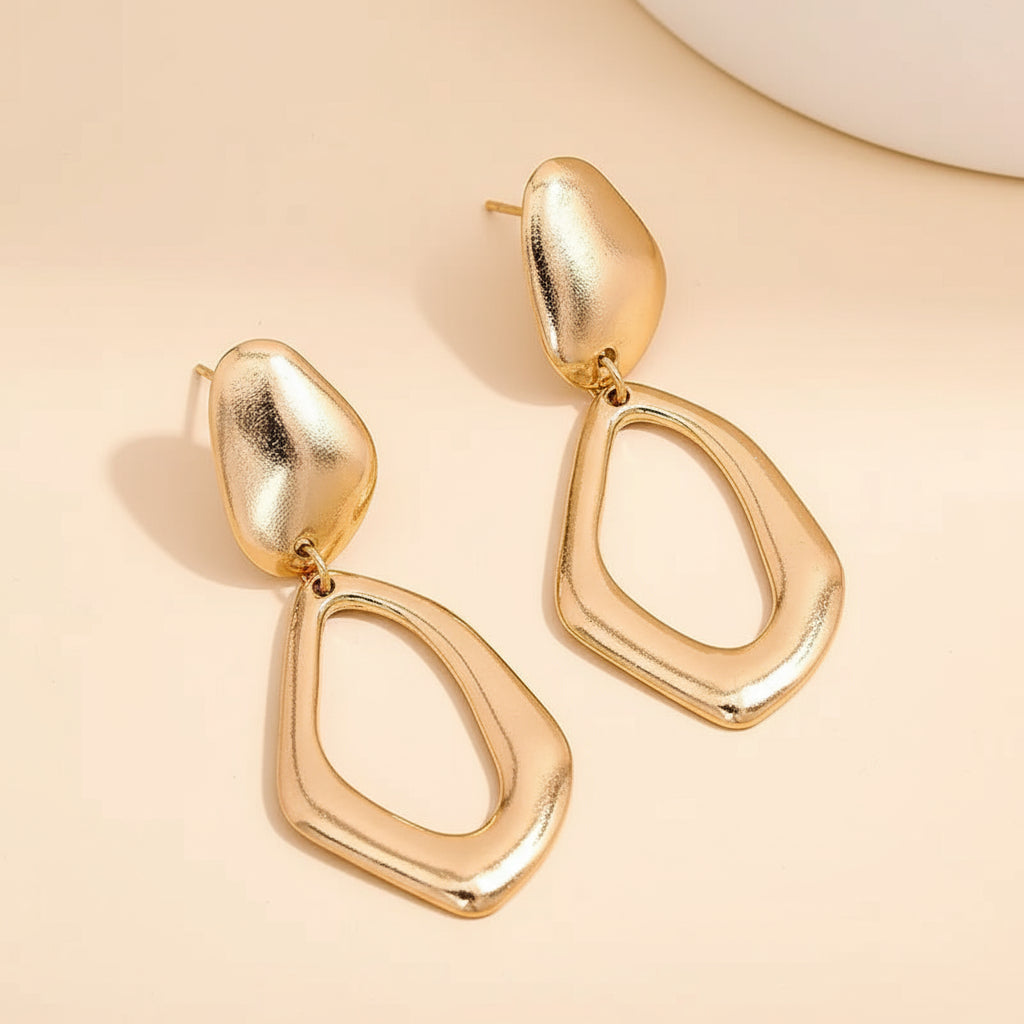 Modern Geometric Gold Drop Earrings – Minimalist Statement Jewelry