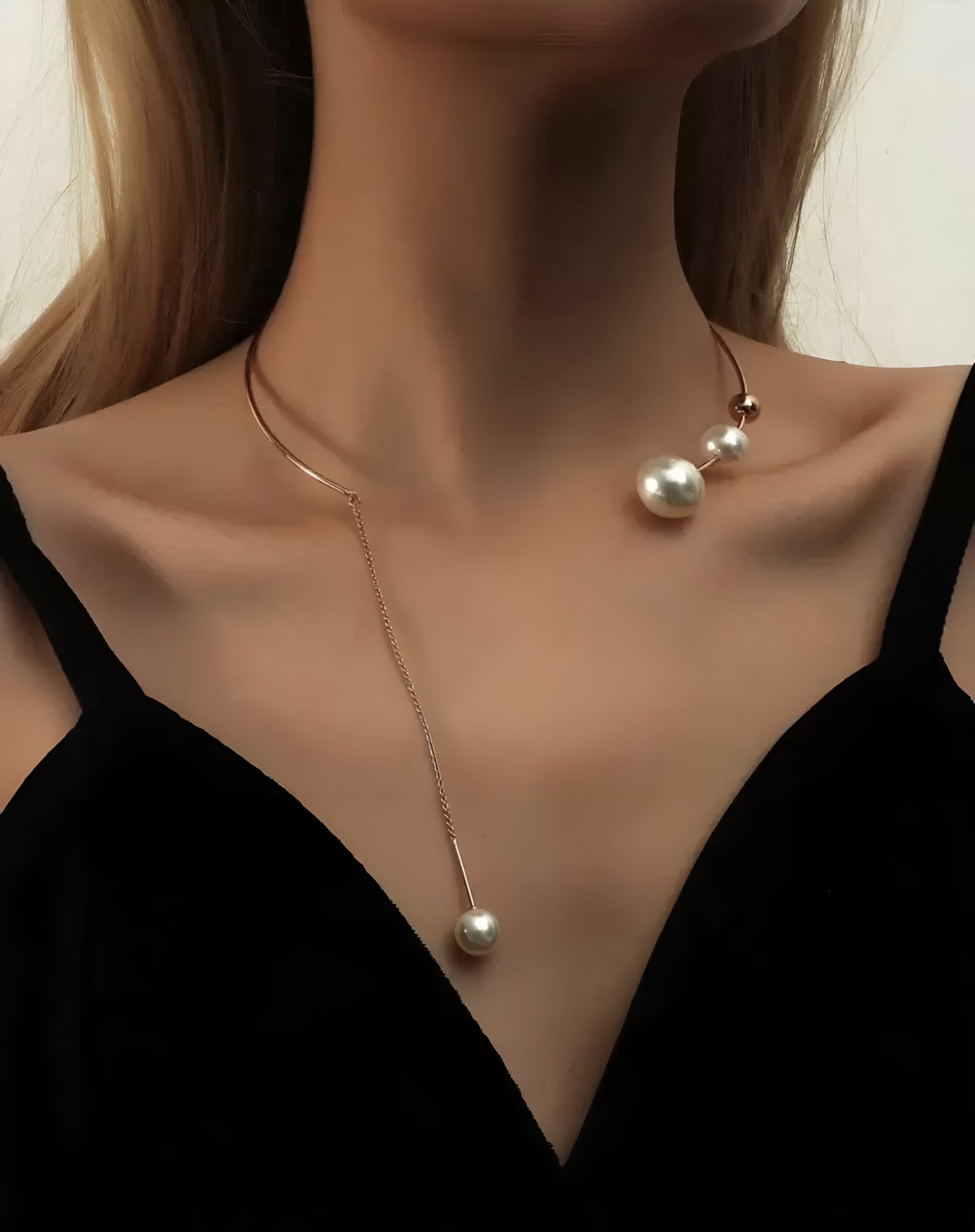 Pearl Duo Lariat Choker — Rose Gold