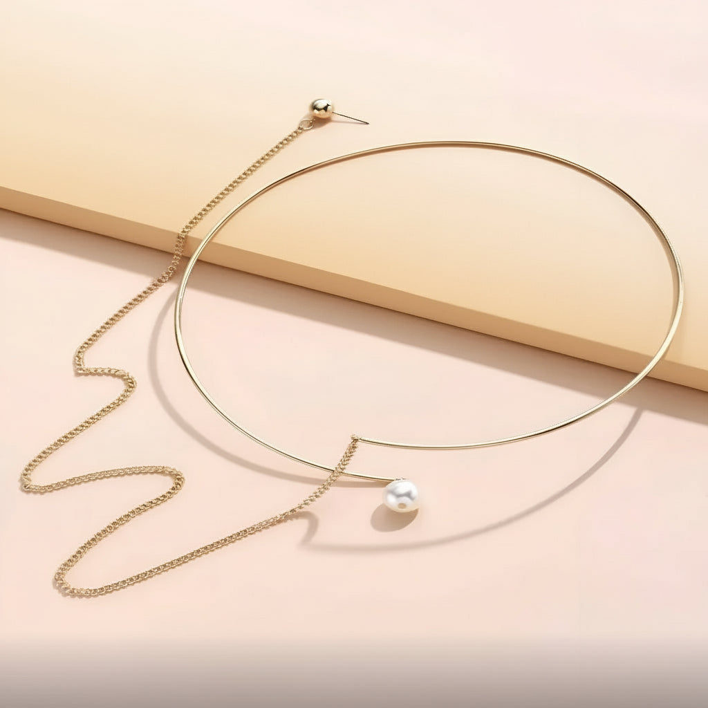 Rose Gold Pearl Geometry Necklace.