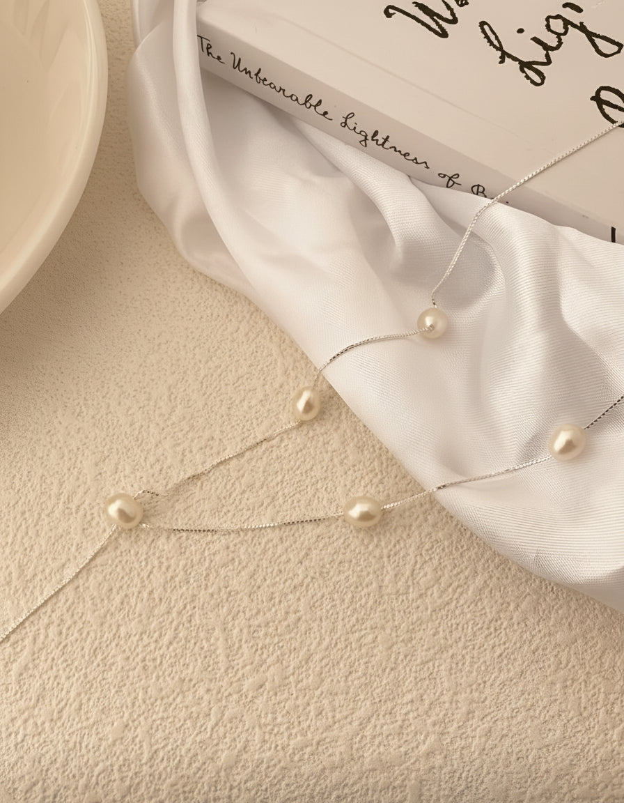 Delicate Y Pearl Necklace – Minimal Elegance