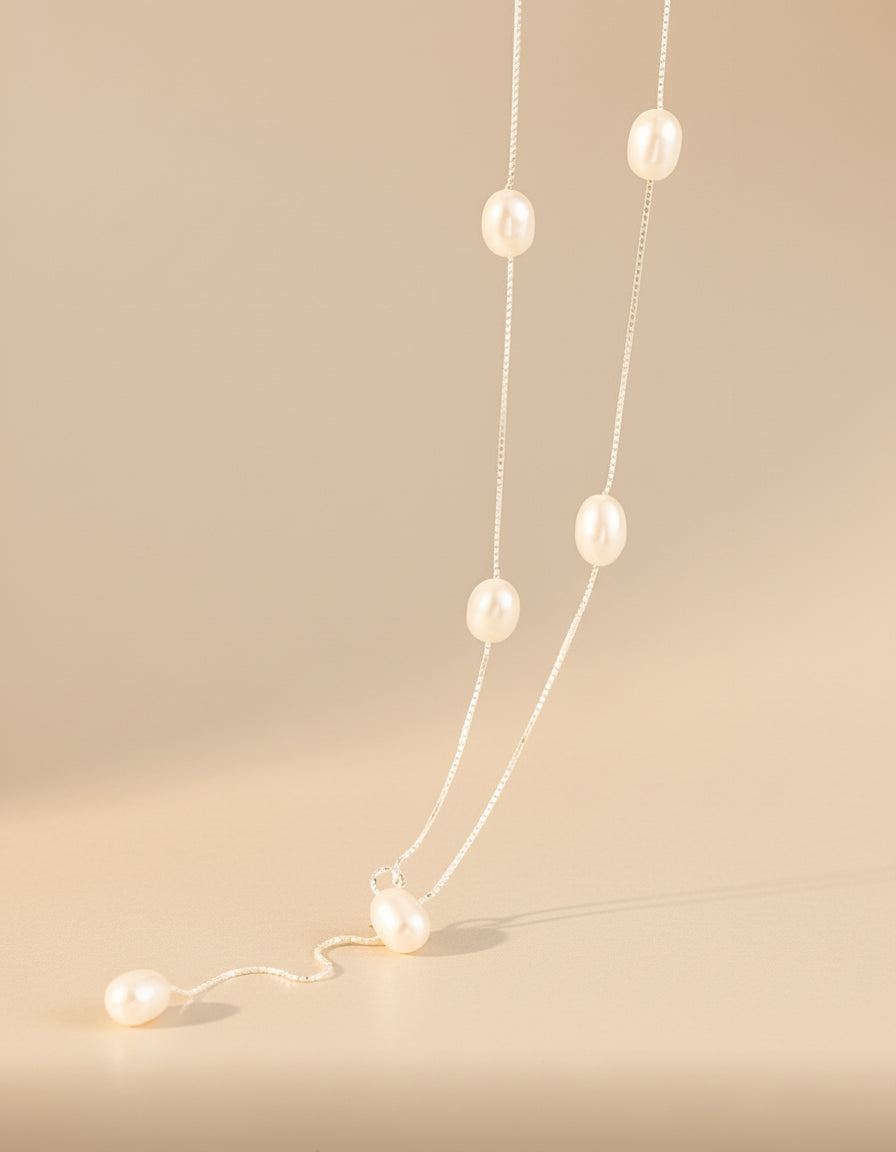 Delicate Y Pearl Necklace – Minimal Elegance