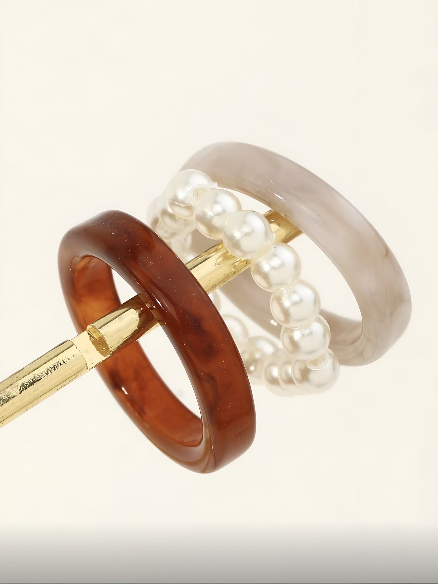Pearl & Resin Ring Trio Set – Elegant Mixed Textures
