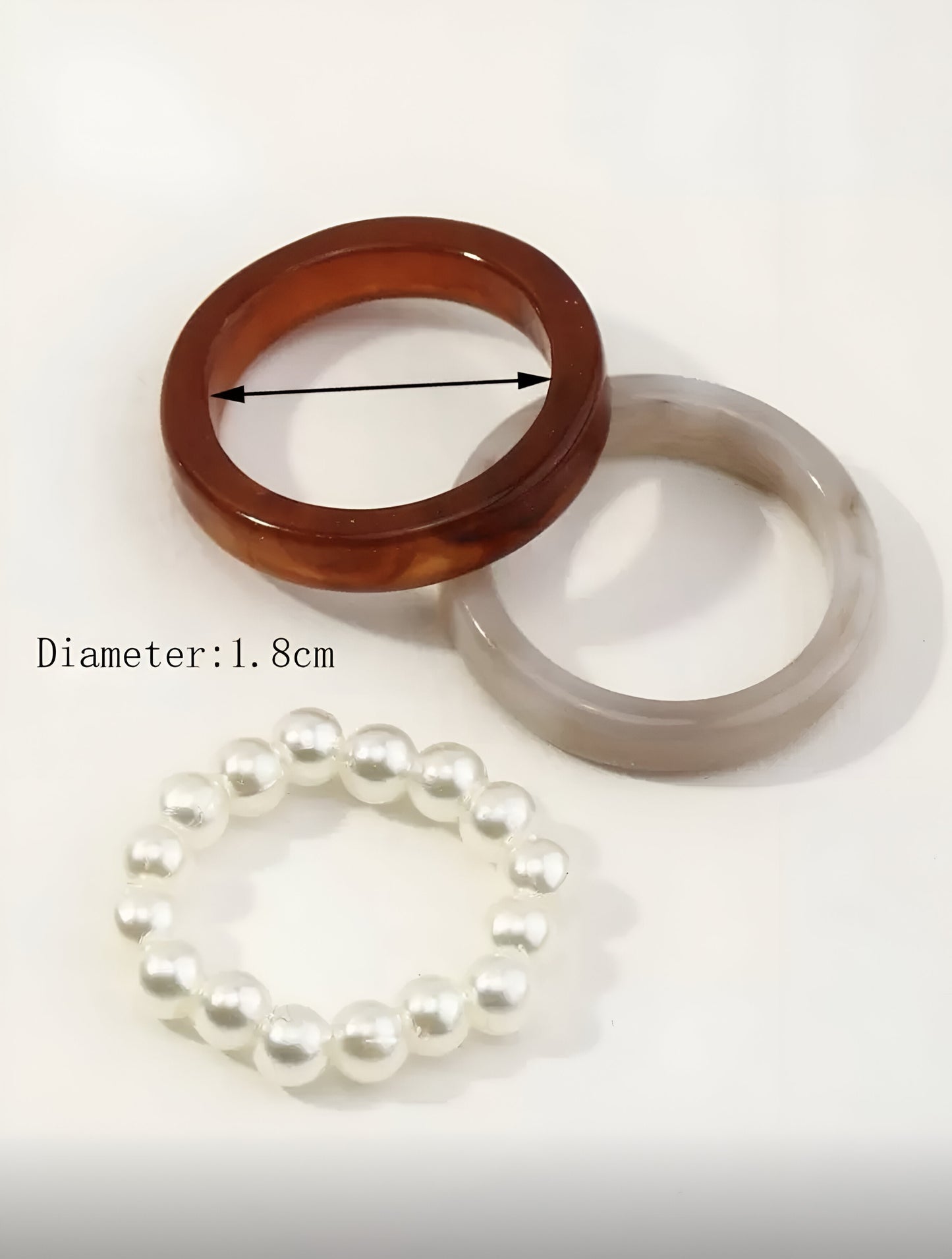 Pearl & Resin Ring Trio Set – Elegant Mixed Textures