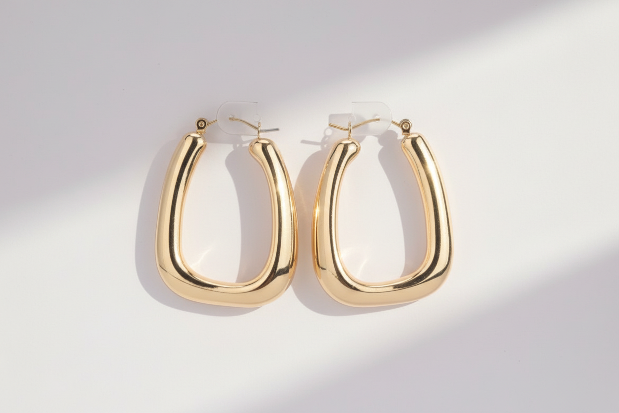 Gold Sculptural Hoop Earrings – Modern Minimal Statement