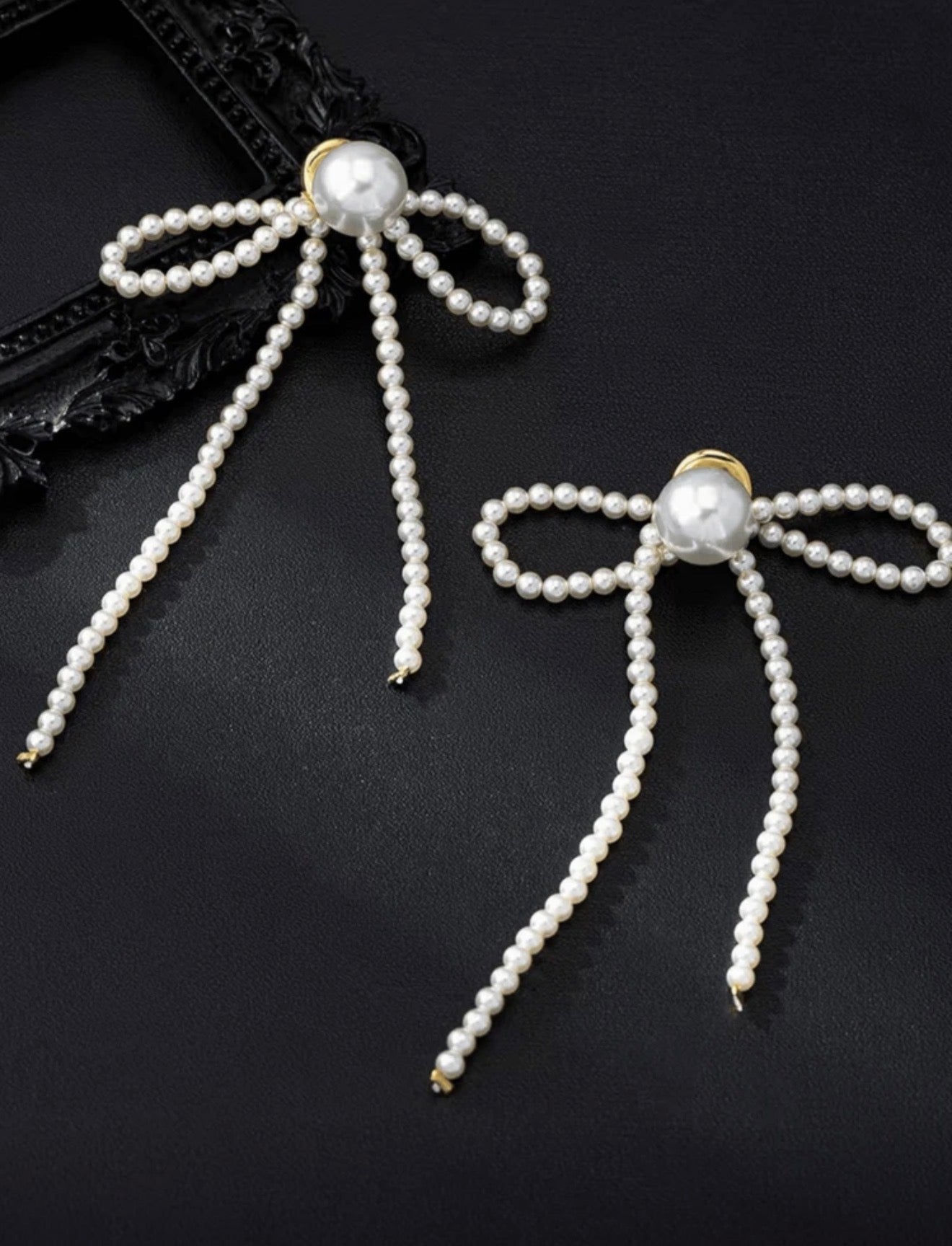 Pearl Bow Earrings — Soft Beige Elegance