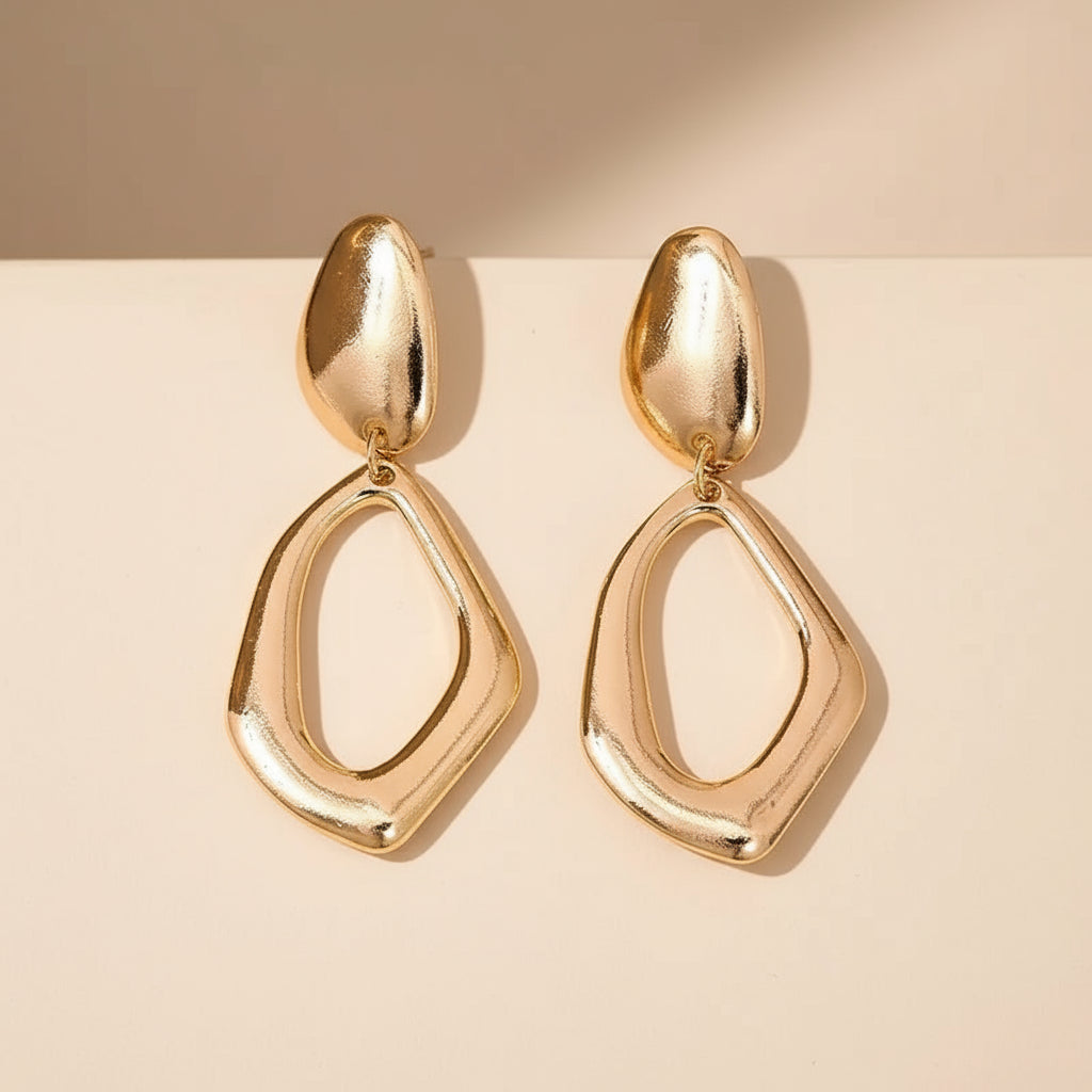 Modern Geometric Gold Drop Earrings – Minimalist Statement Jewelry