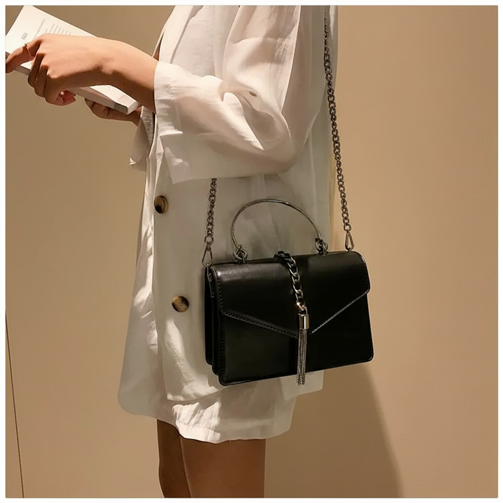 Elegant Tassel Chain Purse - Sophisticated Shoulder Bag for Women -