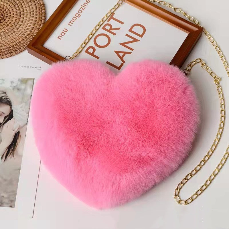 Plush Heart Shoulder Bag – Faux Fur