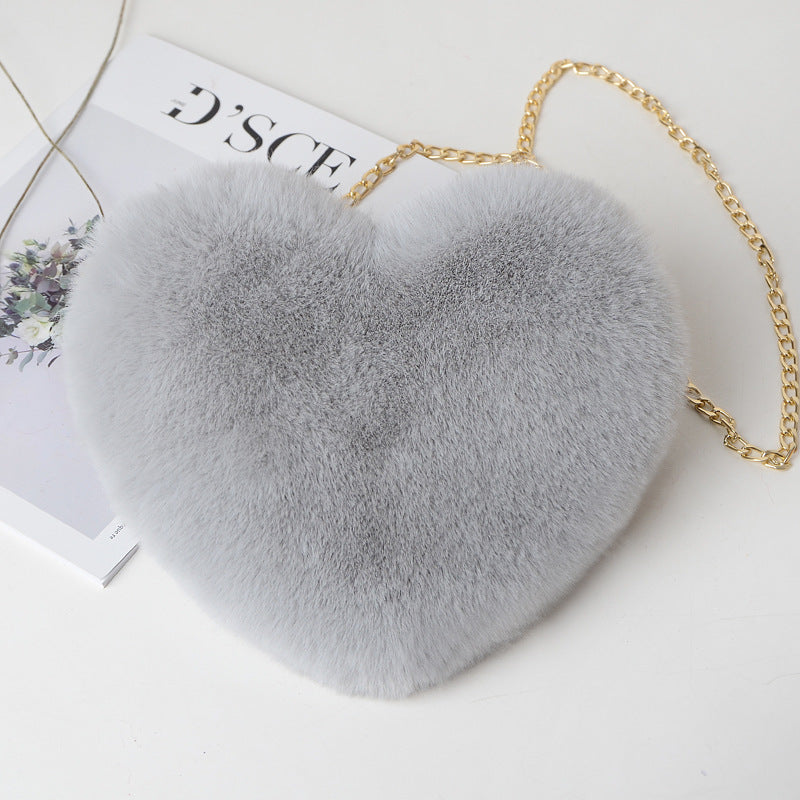 Plush Heart Shoulder Bag – Faux Fur