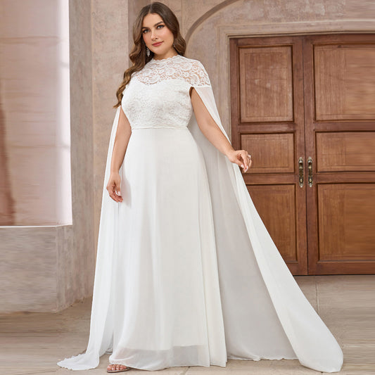 Elegant Plus Size Lace Chiffon Cape Dress – Perfect for Weddings & Evenings