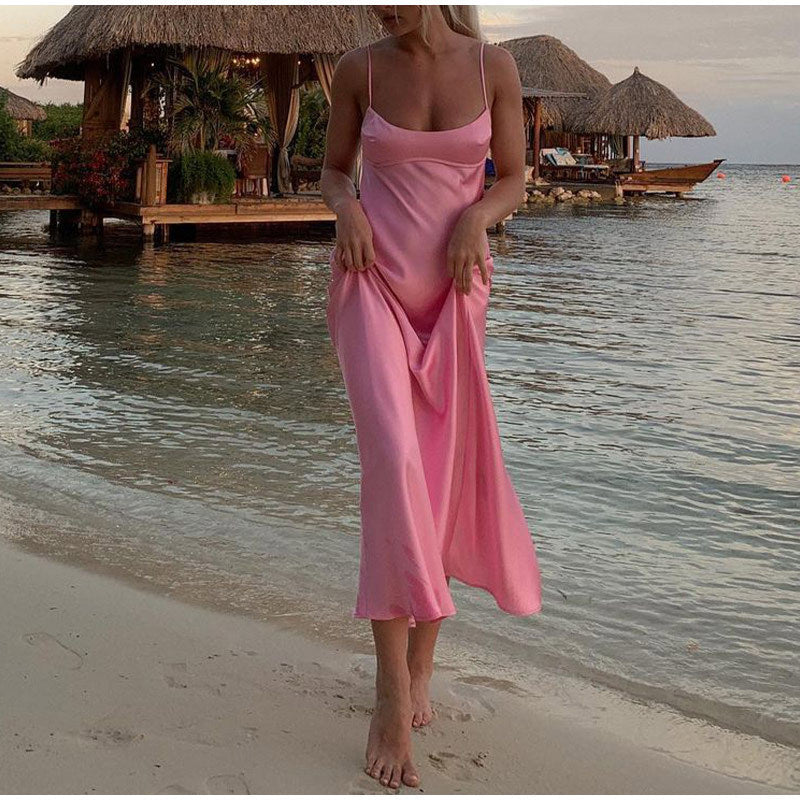 Pink Satin Beach Slip Dress