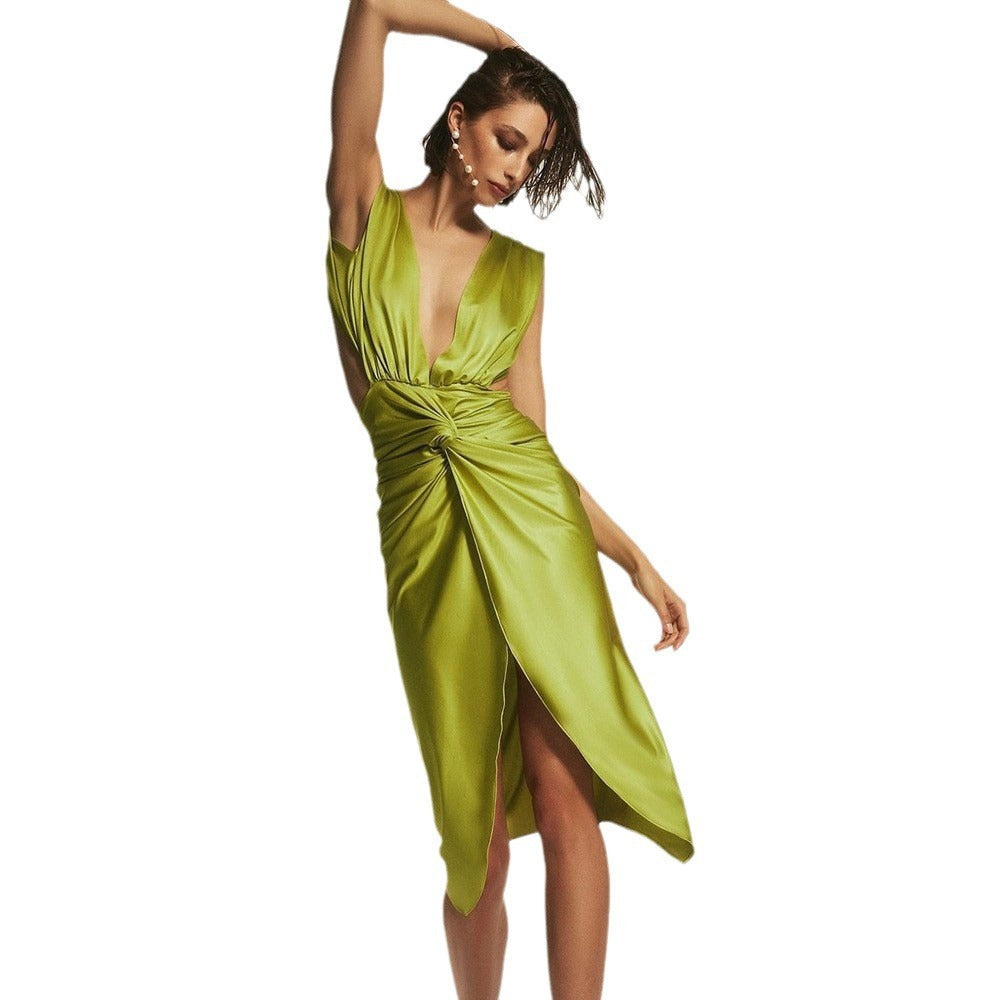 Emerald Satin Cocktail Dress