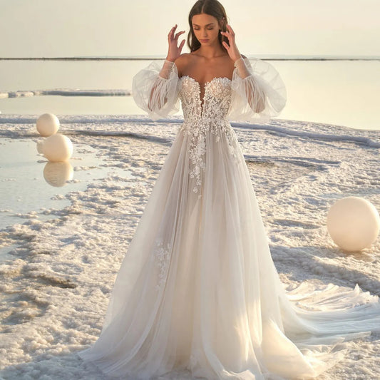 “Aurora” Off-Shoulder Lace Wedding Gown