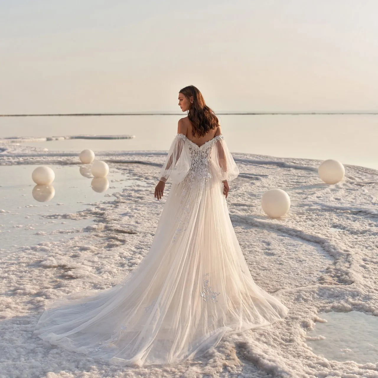 “Aurora” Off-Shoulder Lace Wedding Gown