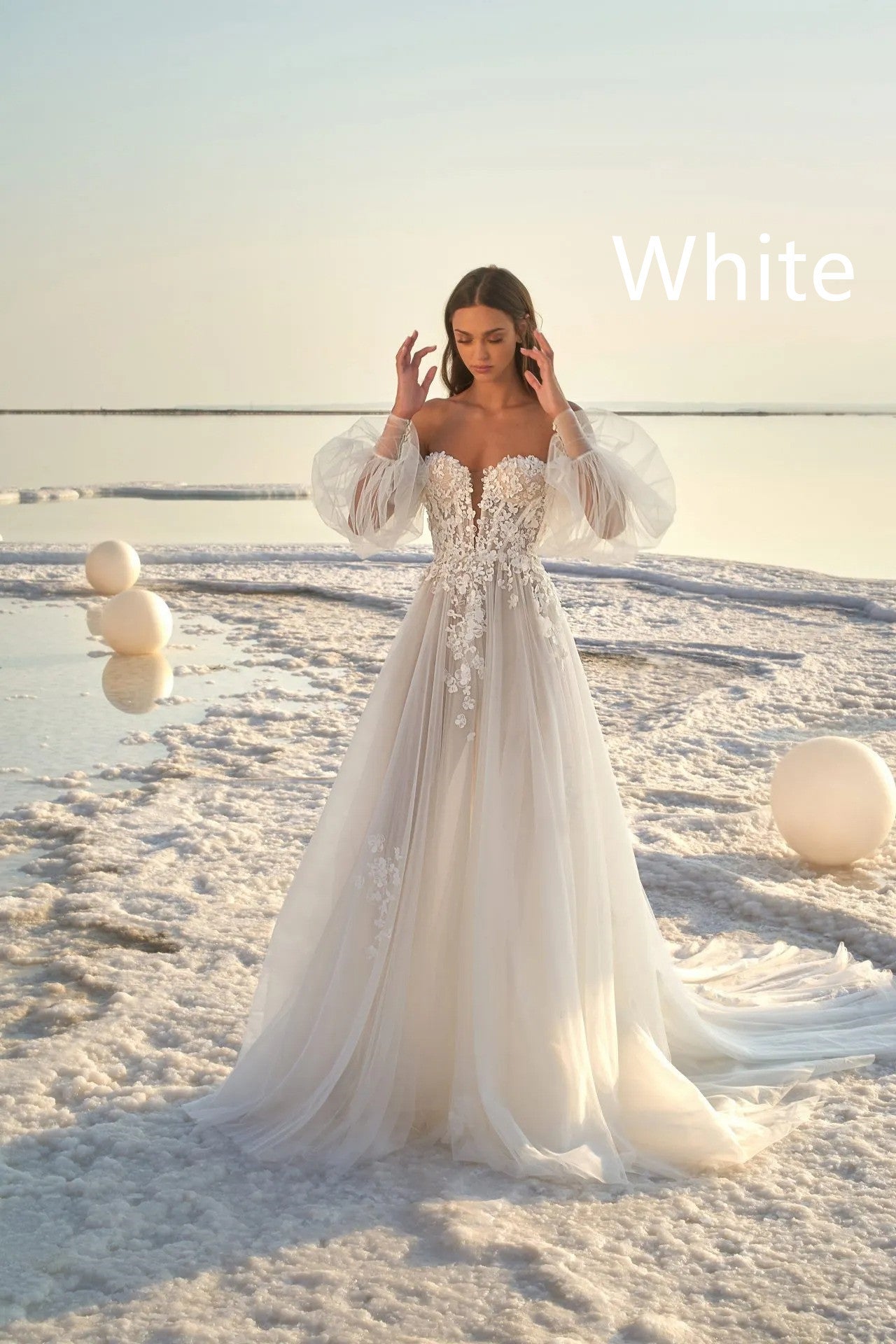 “Aurora” Off-Shoulder Lace Wedding Gown