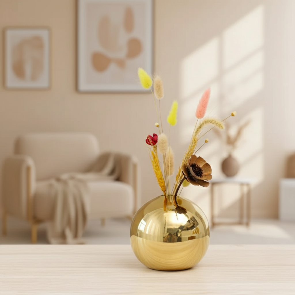 Modern Gold Sphere Vase – Luxury Ceramic Home Decor Accent