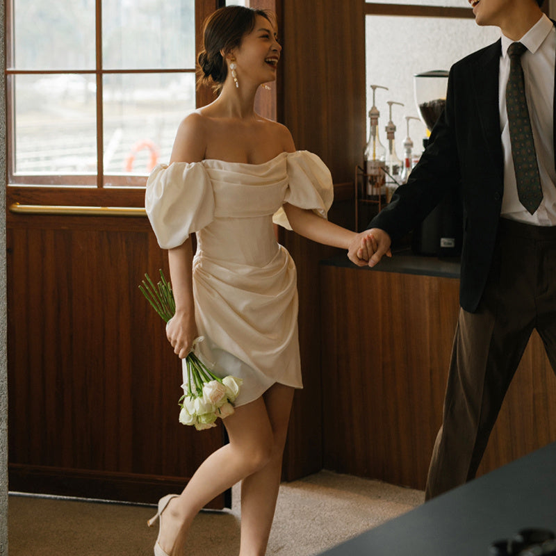 French Light Off-Shoulder Bridal Dress