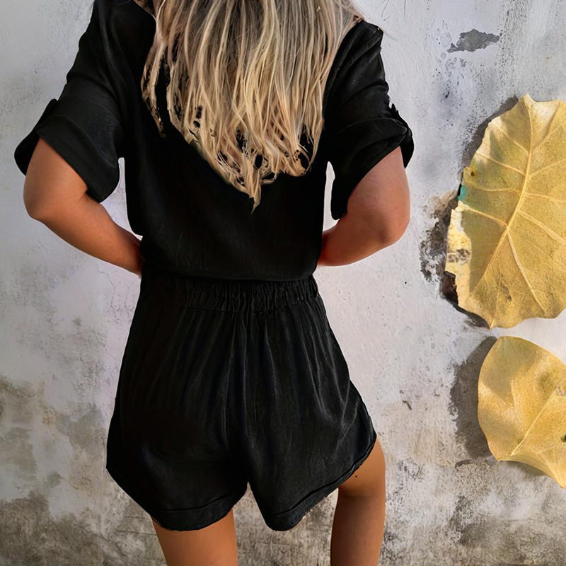 Minimalist Textured 2-Piece Set – Button Shirt & Pocket Shorts