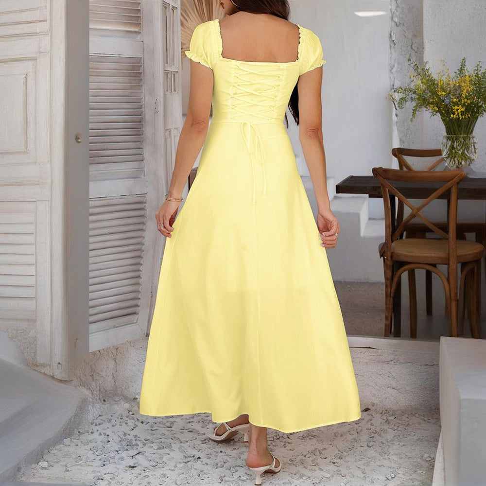 Romantic Off-Shoulder Maxi Dress – Summer Yellow Elegance