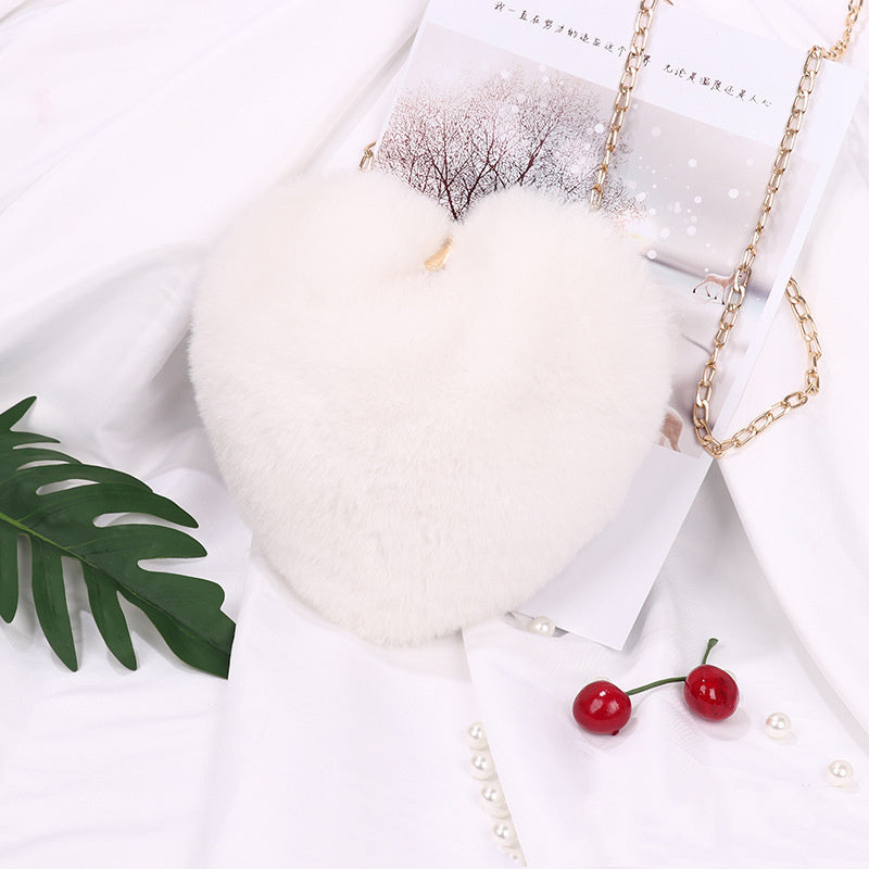 Plush Heart Shoulder Bag – Faux Fur