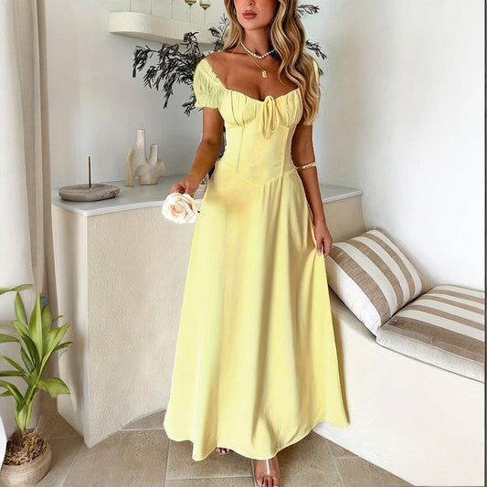 Romantic Off-Shoulder Maxi Dress – Summer Yellow Elegance