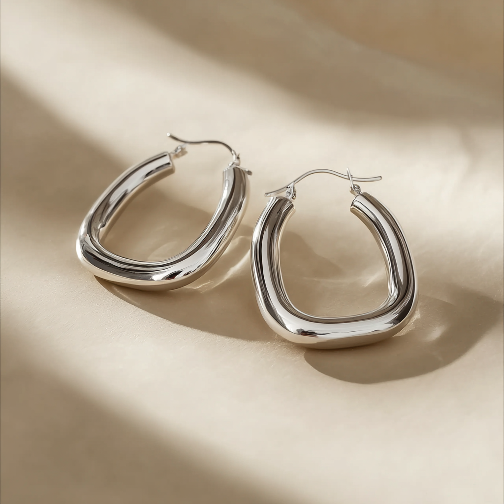 Silver Sculptural Hoop Earrings – Modern Minimal Statement