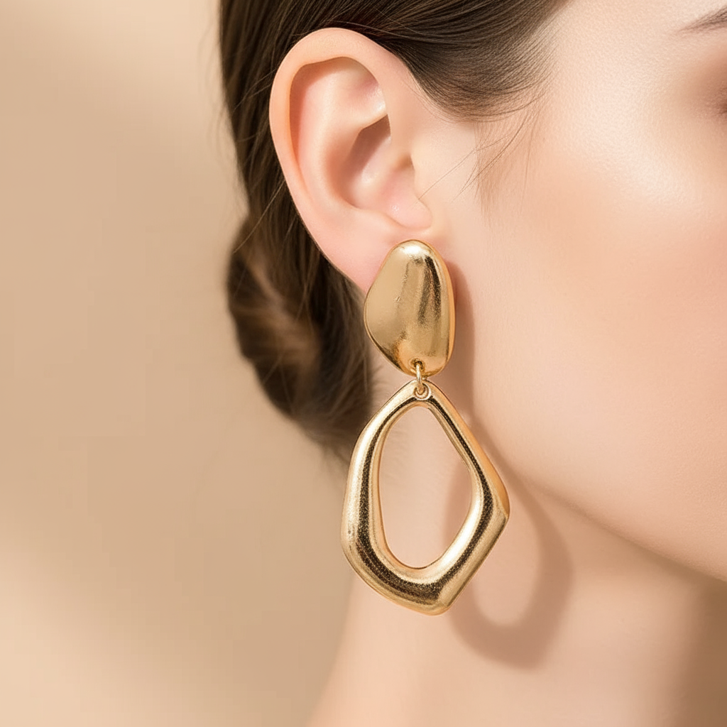 Modern Geometric Gold Drop Earrings – Minimalist Statement Jewelry